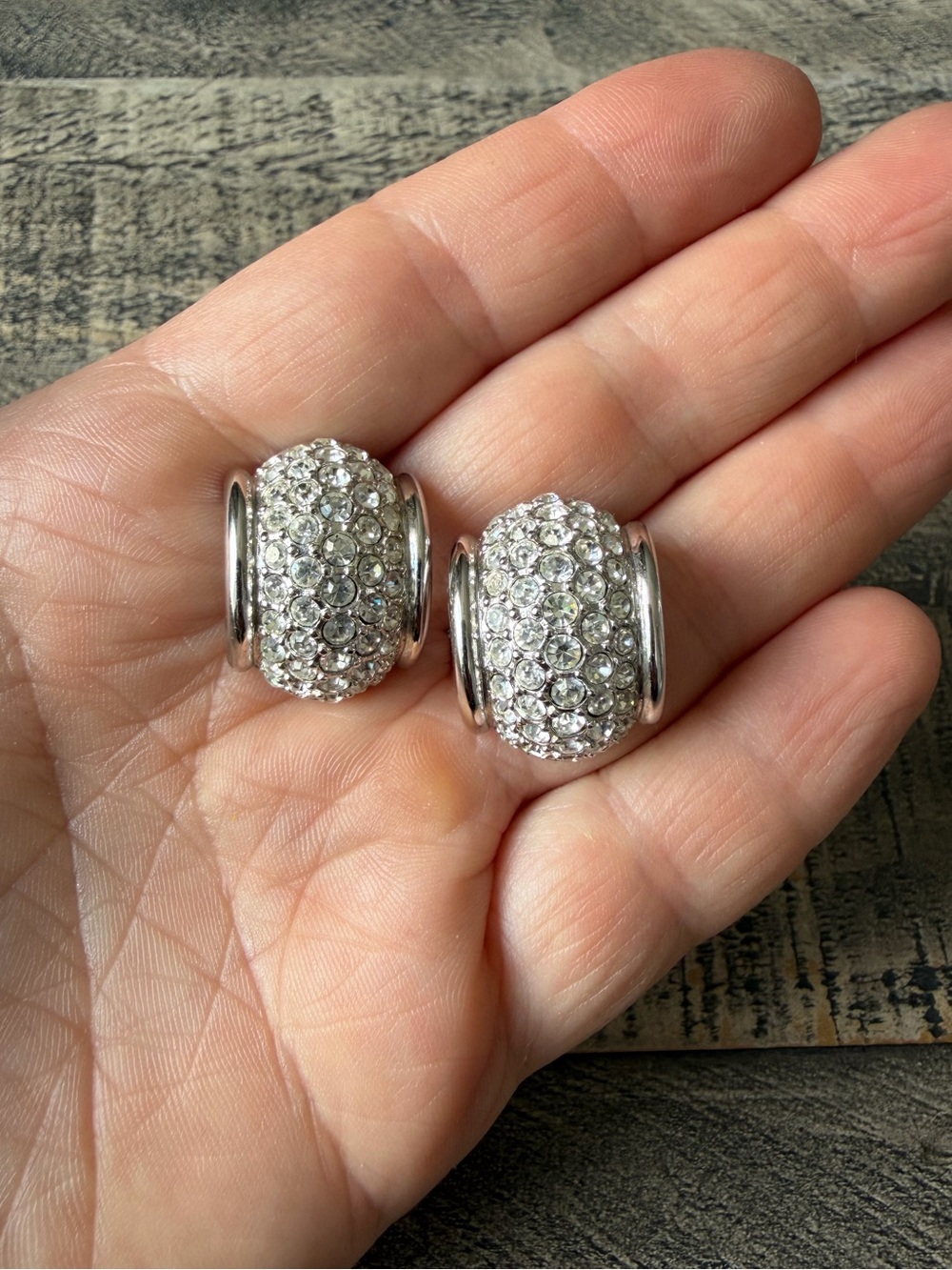 Vintage Swarovski Crystal Pave Half Hoop Dome Earrings
